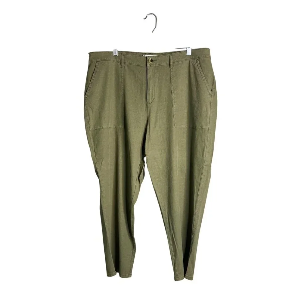 Lila Ryan Stretch Linen Pants Women's 18W Green Martina Straight Capri Ankle NWT